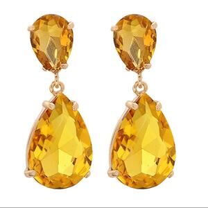 Earrings Amber Rhinestone Gold 2" Drop Dangle Chunky Jewelry O02